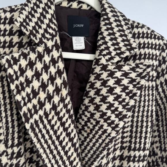 J Crew Vintage Wool Blend Brown Cream Houndstooth Plaid Trench Coat - Picture 3 of 9
